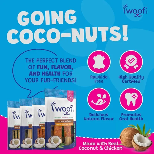 Vista 4 de Coconut Bones - Golosinas de coco naturales para mascotas de primera calidad para perros, masticables saludables para cachorros, ricos en vitaminas