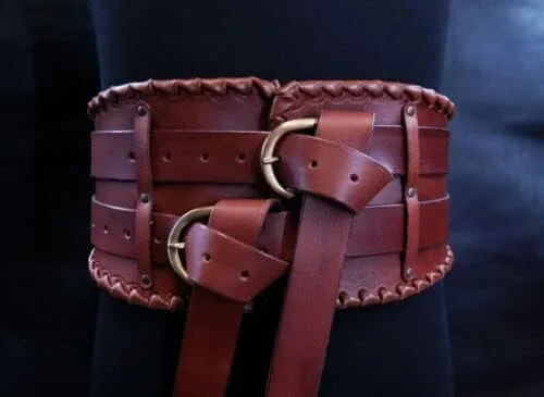 Vista 2 de Cinturón de riñón de cuero medieval, cinturón larp, armadura larp de los hombres, cinturón vikingo, cinturón pirata, marrón, estándar