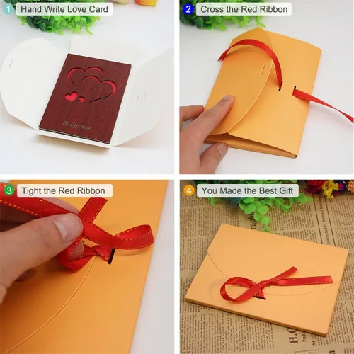 Vista 5 de Creawoo Tarjeta de felicitación de amor hecha a mano de madera de nogal con caja de regalo única, el mejor día de San Valentín, aniversario