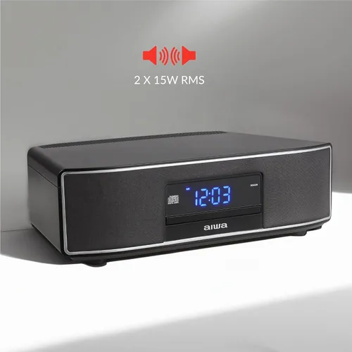 Vista 3 de Aiwa Exos Altavoz para el Hogar, Sistema de Sonido Premium de 30W RMS con Reproductor de CD, Conectividad Bluetooth, Radio FM, Entrada Digital