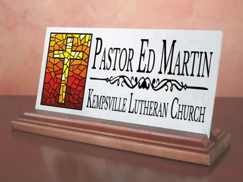 Vista 5 de Placa de identificación cristiana personalizada para pastores o trabajadores de la iglesia, mármol sólido (Christian3)