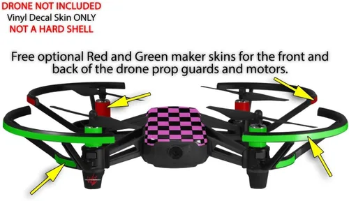 Vista 3 de Skin Decal Wrap 2 Pack Compatible with DJI Ryze Tello Checkers Pink Drone NOT Included