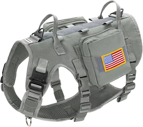 Vista 12 de Forestpaw Arnés para perro de tamaño mediano, arnés táctico para perro con asa, chaleco de servicio militar sin tirones con bolsillos ajustables