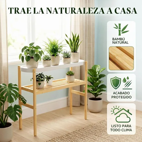 Vista 4 de APRTAT Soporte de bambú para plantas de interior, soporte de almacenamiento de plantas de 2 niveles de altura para múltiples plantas, estante