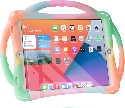 Vista 10 de TopEsct Funda infantil para iPad de 10.2 pulgadas, funda de silicona a prueba de golpes con protector de pantalla de vidrio templado y correa, Negro