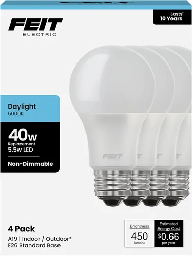 Vista 12 de Feit Electric Bombillas LED A19, equivalente a 40 W, no regulables, 450 lúmenes, base estándar E26, blanco suave de 2700 K, 80 CRI, vida útil de 10