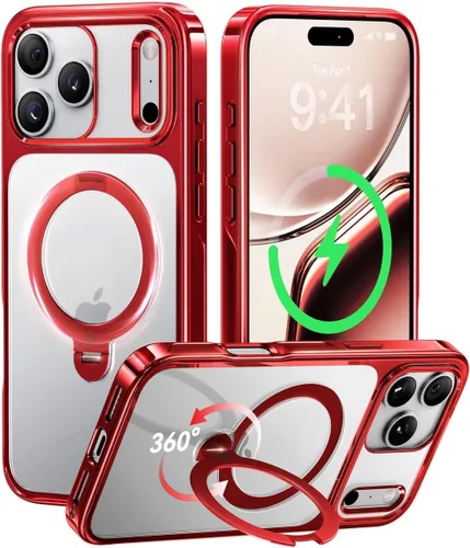 Vista 30 de CASEKOO Funda plateada brillante para iPhone 17 Pro con soporte magnético giratorio de 360 grados [compatible con MagSafe]