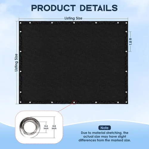 Vista 4 de Tela 90% para patio y pérgola, red de sombra de polietileno de alta densidad con protección UV con bordes y ojales reforzados, parasol resistente al