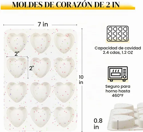 Vista 4 de Moldes de silicona pequeños en forma de corazón de 2 pulgadas para chocolate, caramelo, pastel, jabón (Juego de 2, crema)