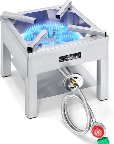 Vista 7 de COOKAMP Cocina de gas propano de alta presión de 1 quemador para exteriores, 260000 BTU con regulador ajustable de 0-30 PSI y manguera trenzada