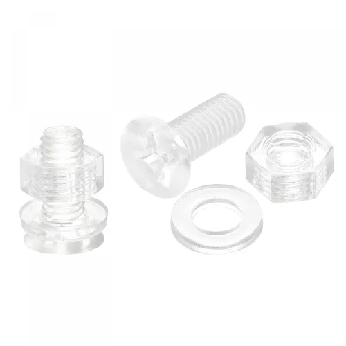 Vista 20 de uxcell Tornillos de máquina Phillips de plástico M6 x 0.472 in con tuercas y arandelas planas, pernos de máquina de cabeza plana de PC