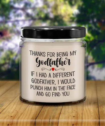 Vista 4 de Gracias por ser mi padrino Vela divertida Navidad Cumpleaños Día del Padre Ideas para él Bautismo Bautizo Favores para Padrino 9 Oz. Vanilla Soja Sce