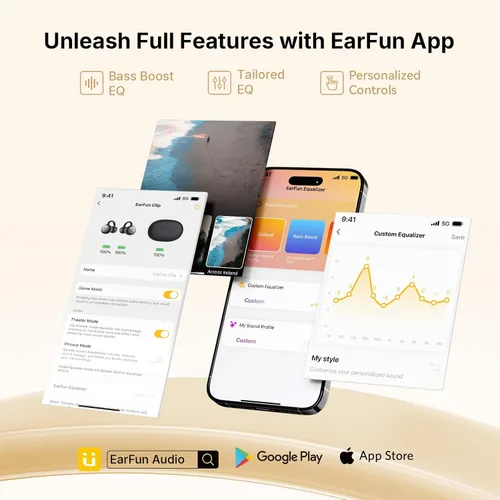 Vista 8 de EarFun Auriculares abiertos con clip, auriculares inalámbricos con clip, comodidad adaptable con ajuste seguro, Bluetooth 6.0, LDAC, audio de alta