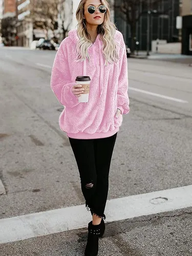 Vista 32 de Century Star Sudadera deportiva mullida de vellón con capucha para mujer de talla extragrande con bolsillos