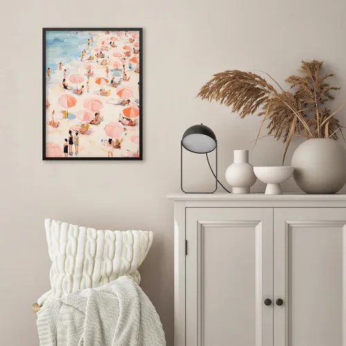 Vista 4 de Arte de pared costero de verano rosa pastel playero surfing pósteres de vaquera, impresiones en lienzo estéticas de 08 x 10 pulgadas, marco negro