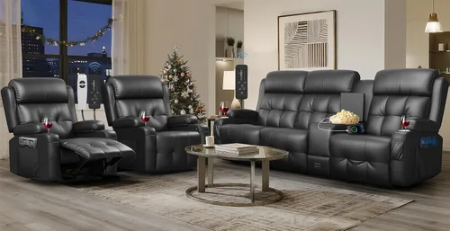 Vista 31 de Sofá reclinable de dos plazas, asientos de cine en casa, sofá reclinable con USB, consola central, sillón reclinable de pared para caravana