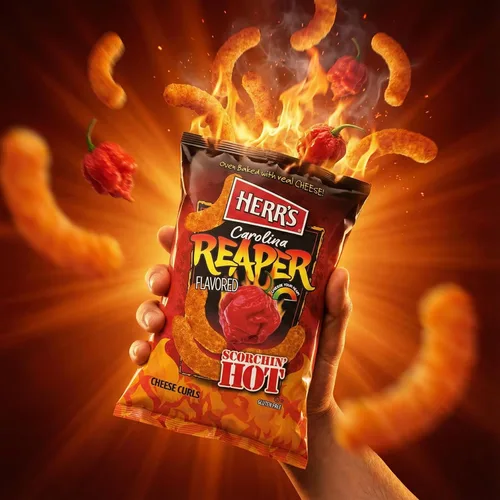 Vista 8 de Herr's Snacks – Snacks picantes sin gluten para adultos y niños – Carolina Reaper Cheese Curls – 6 onzas (paquete de 6)