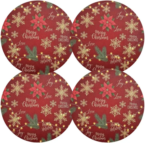 Vista 2 de Gold Snowflakes Red Placemats, Non Slip Placemats Washable Heat Resistant for Kitchen Table one sizex1