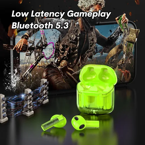 Vista 7 de Auriculares inalámbricos Bluetooth intraurales para iPhone Android transparente Blue Tooth 5.3 Ear Buds Deep Bass TWS Auriculares inalámbricos
