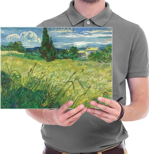 Vista 5 de Wieco Art Green Field 1889 - Lienzo decorativo clásico de Van Gogh, arte de pared estirado listo para colgar para decoración de oficina en casa