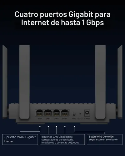Vista 7 de Cudy AX3000 Router Wi-Fi 6, 4 puertos GbE, soporte de malla y aplicaciones, WR3000 V2.0
