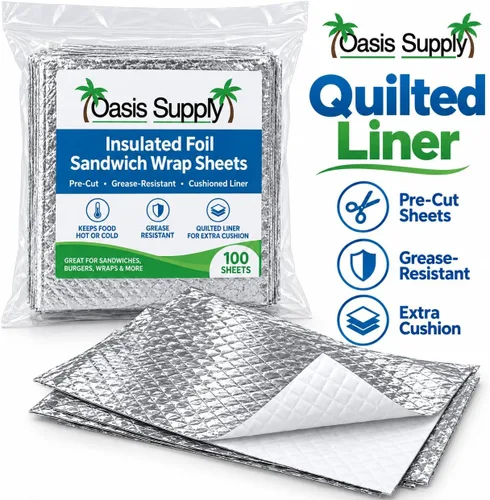 Vista 2 de Oasis Supply, Hojas aisladas precortadas para sándwich - Resistente a la grasa, para alimentos calientes, 100 unidades, 10 3/4 x 14 pulgadas
