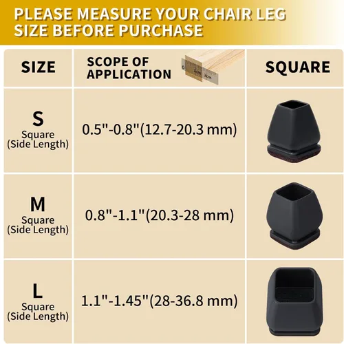 Vista 2 de Ezprotekt 24 protectores cuadrados de silicona para patas de silla para suelos de madera, almohadillas de fieltro negro para muebles, fundas