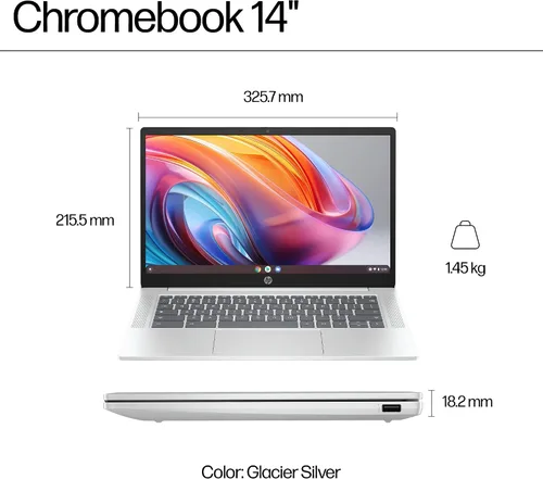 Vista 5 de HP Chromebook 14a-nf0002tg 14 pulgadas portátil HD 250-nits Intel Processor N100 Intel UHD Graphics 4 núcleos 4GB LPDDR5 RAM 64GB eMMC ChromeOS