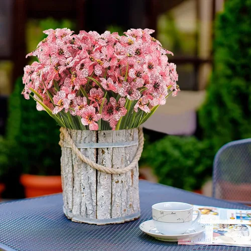 Vista 6 de Flores artificiales para exteriores, 12 racimos de flores artificiales resistentes a los rayos UV, utilizadas para decoración (rosa)