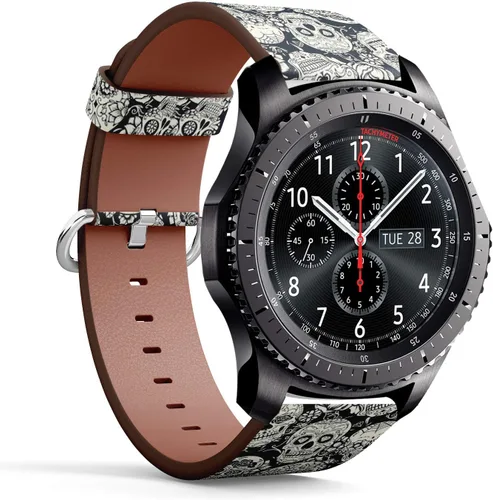 Vista 2 de Compatible con Samsung Gear S3 Frontier/Classic - Correa de cuero con pasadores de liberación rápida (Day Dead Sugar Skull Floral)