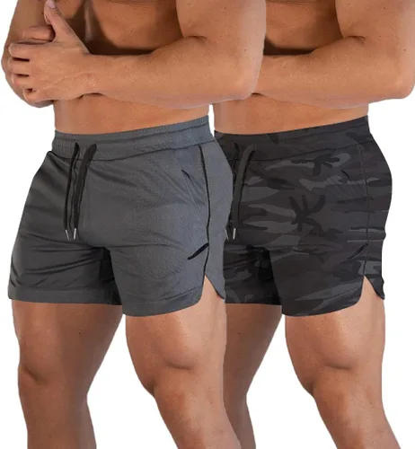 Vista 8 de FLYFIREFLY Pantalones cortos de entrenamiento de gimnasio para hombre, ligeros, atléticos, pantalones cortos para entrenamiento de culturismo