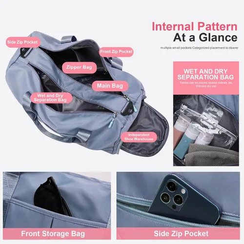 Vista 9 de ZGWJ Bolsa de viaje con relleno de hombro, impermeable, para mujeres y hombres, para natación, deportes, viajes, gimnasio, bolsa plegable