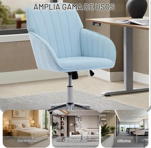 Vista 7 de Silla de escritorio de terciopelo para oficina en casa, moderna silla ajustable para computadora, silla giratoria, bonitas sillas de tocador