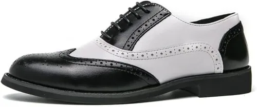 Vista 3 de HuitJours Hombres Brogues Wingtip Lace Up Classic Black Dress Shoes Derby Gatsby Prom Fashion Oxford