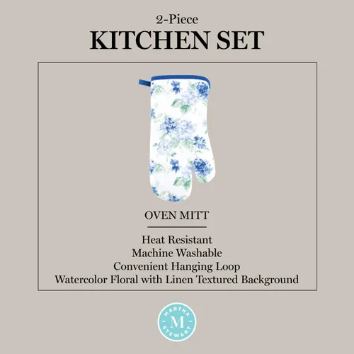 Vista 11 de Martha Stewart Juego de 2 manoplas de horno y agarraderas florales ámbar, azul/verde, OM: 7"x13" y PH: 7"x10