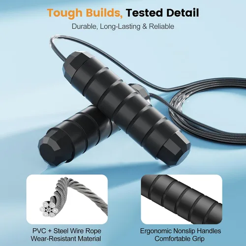 Vista 4 de Jump Rope,Tangle-Free Rapid Speed Jump Rope with Ball Bearings for Men,Women and Kids,Adjustable Steel Skipping Rope with Ergonomic Foam Handles,A