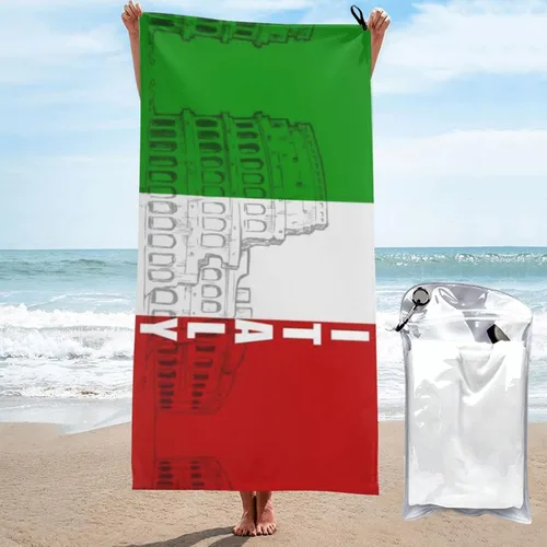 Vista 2 de Roman Colosseum - Toalla de playa de microfibra con bandera italiana para adultos, 31.5 x 63 pulgadas, toallas de playa de viaje de gran