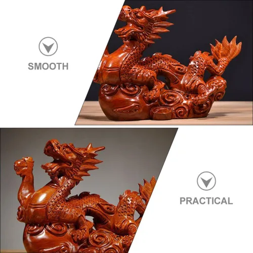 Vista 8 de Veemoon Estatua de madera de dragón chino Fengshui, 3.9 in, mini rojo 2024 Año del Dragón, escultura tallada a mano para decoración de estantes