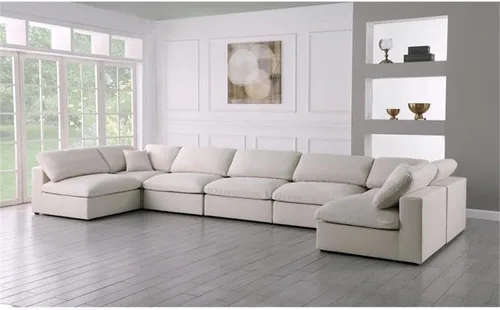 Vista 2 de Meridian Furniture 602Cream-Sec7B - Colección de felpa contemporánea con relleno de plumón de terciopelo tapizado modular en forma de U para 7