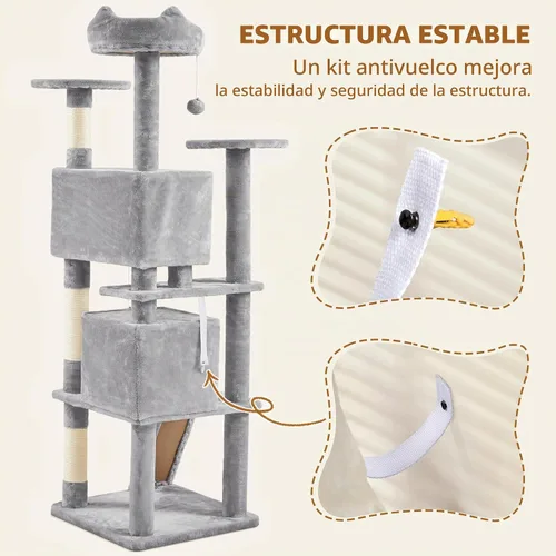 Vista 5 de Yaheetech Árbol para gatos resistente de varios niveles de 70 pulgadas