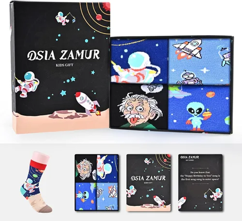 Vista 2 de Dsia Zamur Calcetines altos para niños y niñas, paquete de 4 a 6 unidades + caja de regalo, novedosos calcetines de pantorrilla coloridos para niños