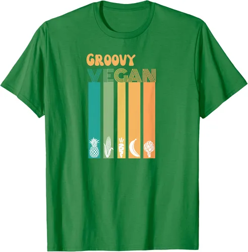 Vista 4 de Groovy Vegan Retro Vintage Cool Veggies 70 80 Flower Power Camiseta, Negro