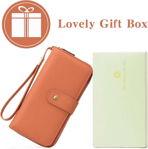 Vista 6 de GAEKEAO Cartera de mano para mujer, con bloqueo RFID, de piel, de gran capacidad, con correa de mano