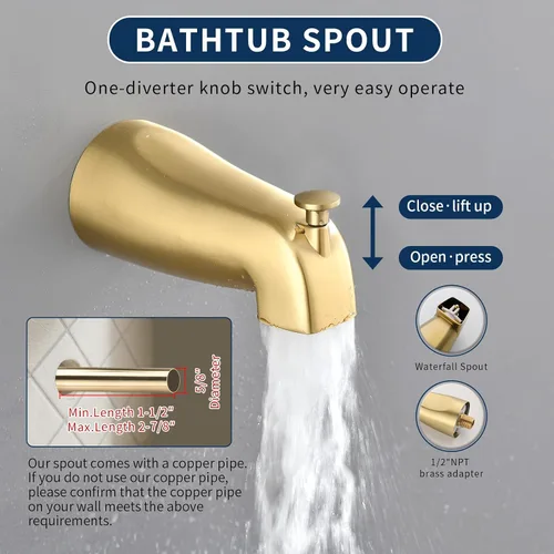 Vista 8 de Kit de bañera de ducha, juego combinado de grifo de ducha, sistema de ducha con boquilla de bañera, válvula de ducha y kit de molduras, accesorios