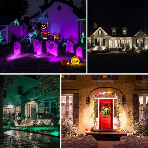Vista 6 de Luces de Navidad para exteriores, iluminación de paisaje que cambia de color de 12 V con control remoto y temporizador (4H/6H/8H), focos RGB