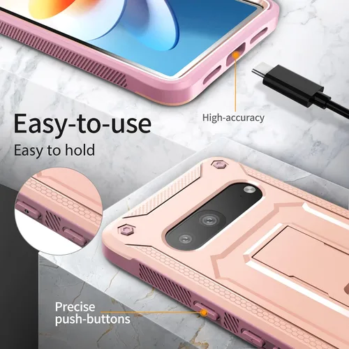 Vista 5 de URBANITE Funda protectora resistente a prueba de golpes para Google Pixel 7, de grado militar, con protector de pantalla y soporte (rosa)