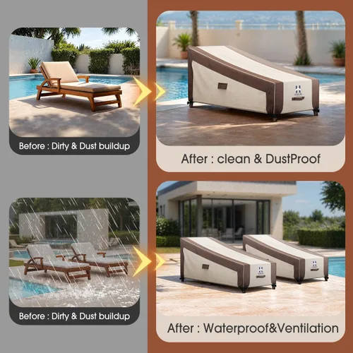 Vista 6 de HAMLER Funda para silla de salón, fundas resistentes para tumbonas para exteriores, impermeables, fundas para muebles de exterior para muebles