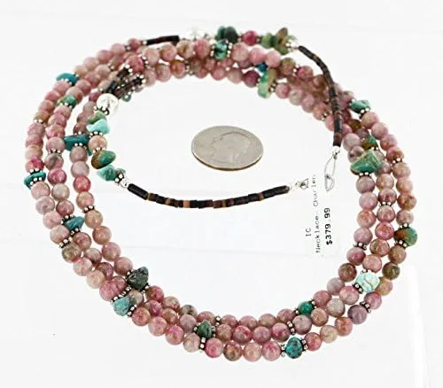 Vista 4 de Grande $380al por menor etiqueta auténtico 3Strand fabricado por Charlene Little Navajo plata turquesa Natural collar de ágata nativo americano rosa