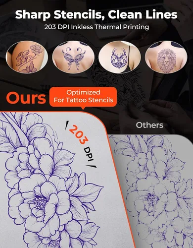 Vista 2 de MUNBYN ITP05S - Impresora de plantillas de tatuaje, impresora térmica inalámbrica Bluetooth con 20 hojas de papel de transferencia, compatible