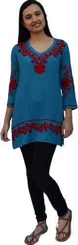 Vista 2 de Nia Embroidered Crepe Rayon Neck Tunic, Top, Blouse